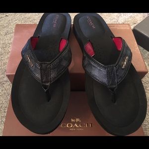 NWT Coach Judy Flip Flop Black Denim/Black Size 10